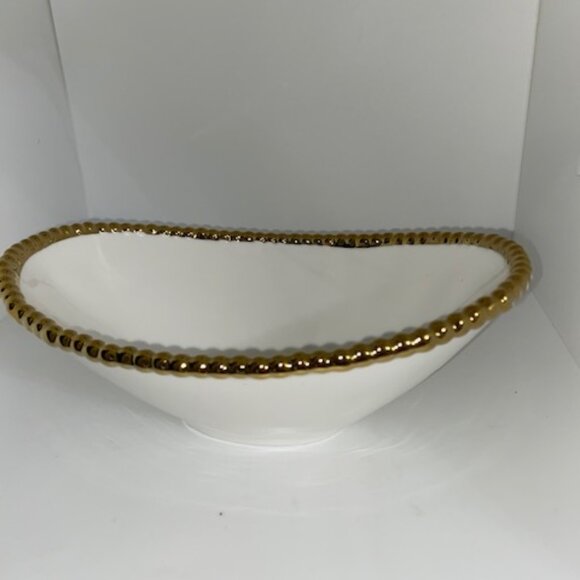 Brilliant Brand Gold Trim Beaded Porcelain Home Decor Bowl - Picture 1 of 5